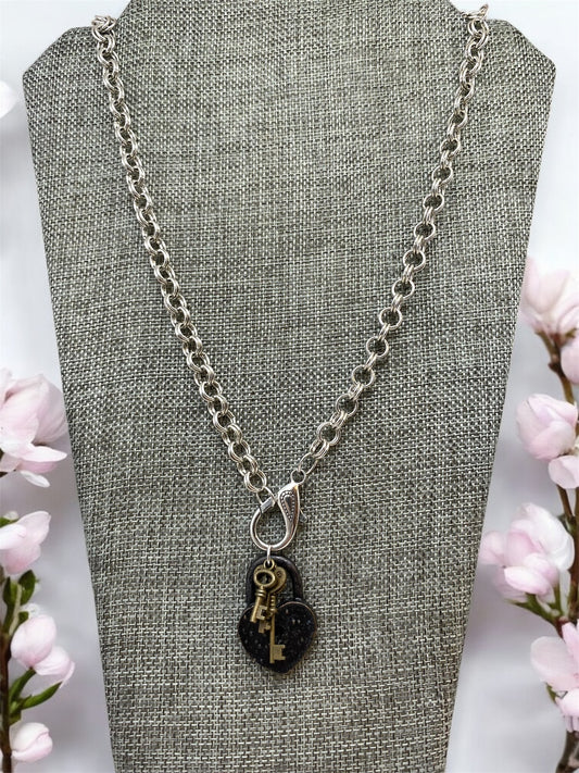 Silver Double Link Lock And Key Necklace
