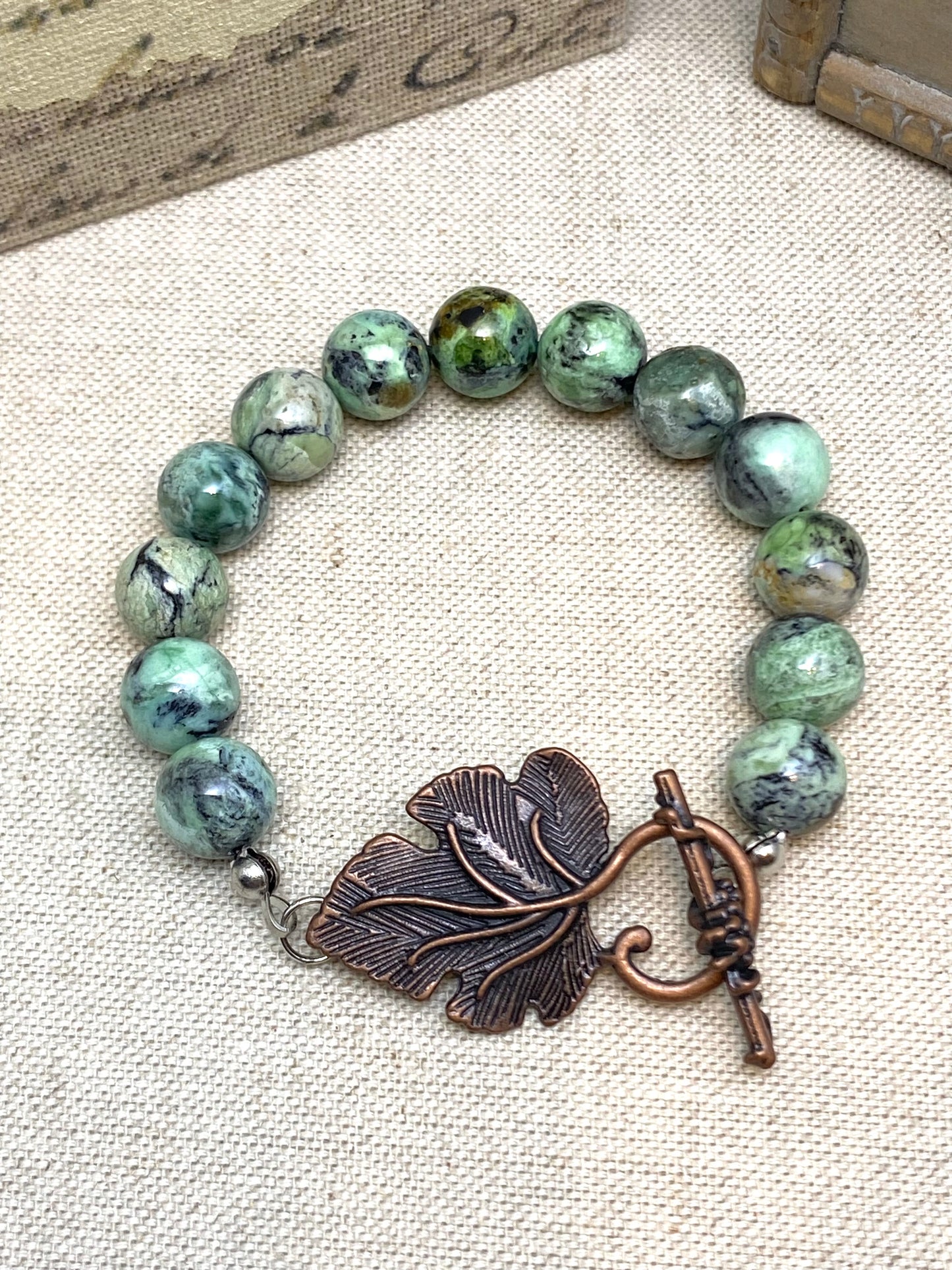 Variscite leaf toggle bracelet