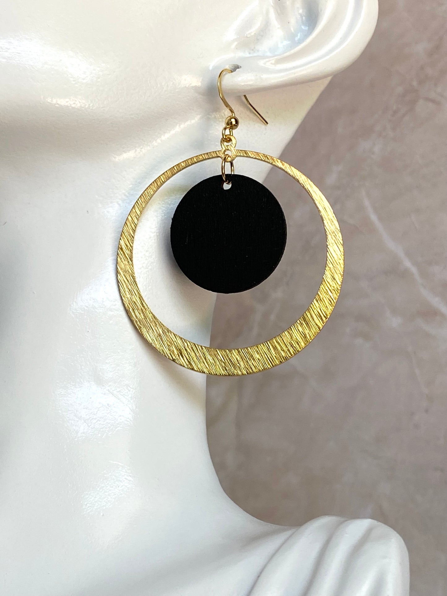 Brass And Wood Hoop Earrings