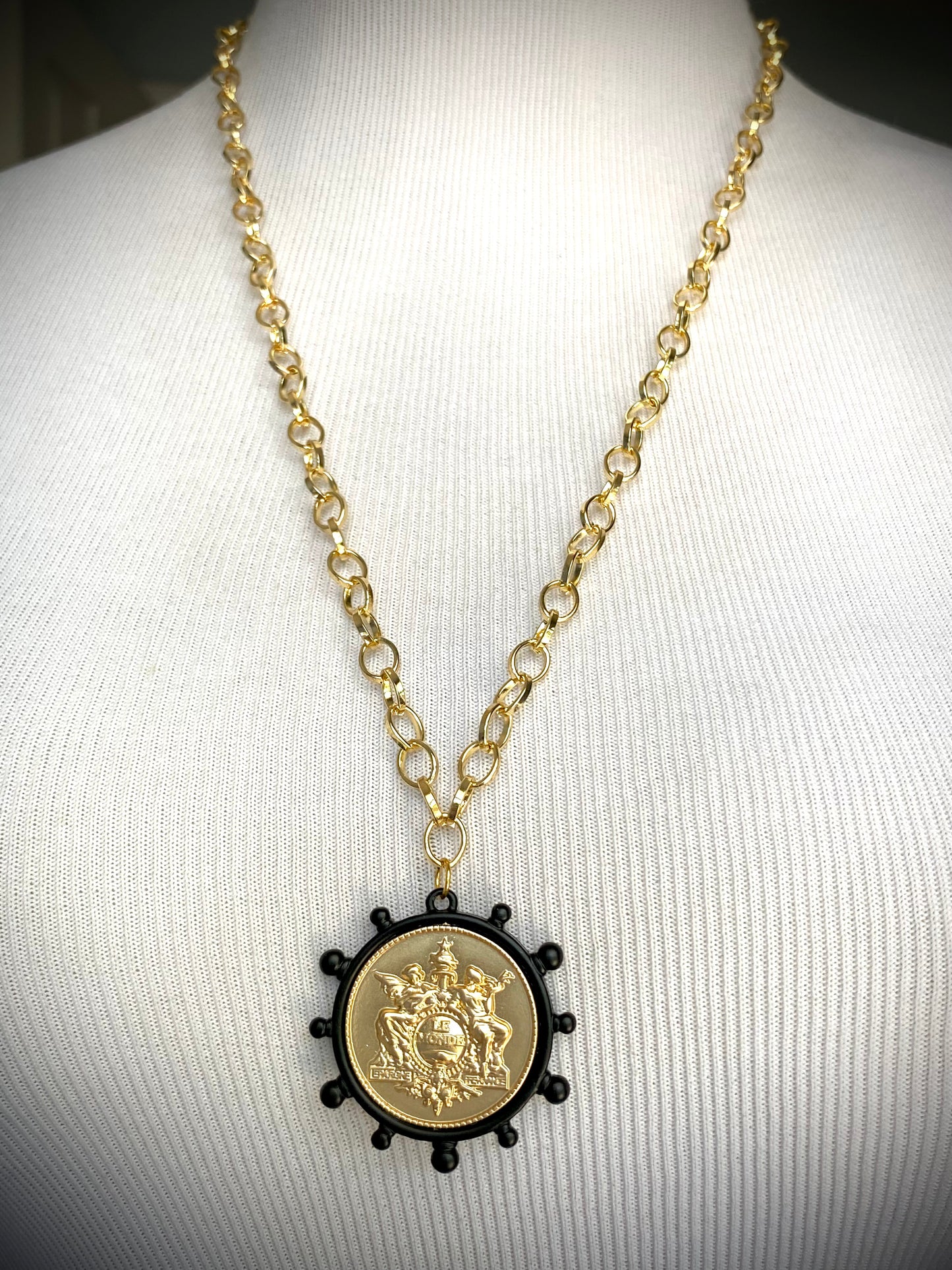 French Angel Life Insurance Replica Coin Necklace