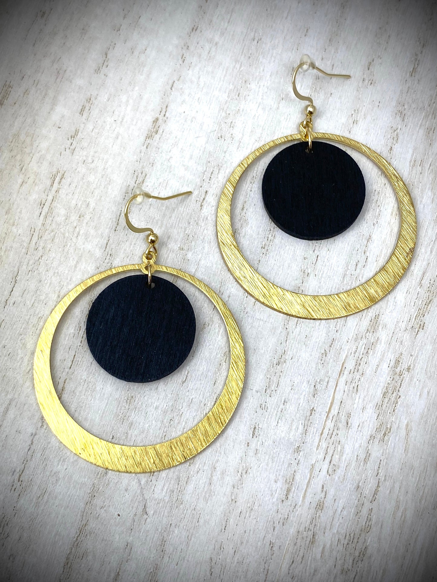 Brass And Wood Hoop Earrings