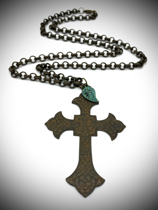 Rustic Cross Rolo Chain Necklace