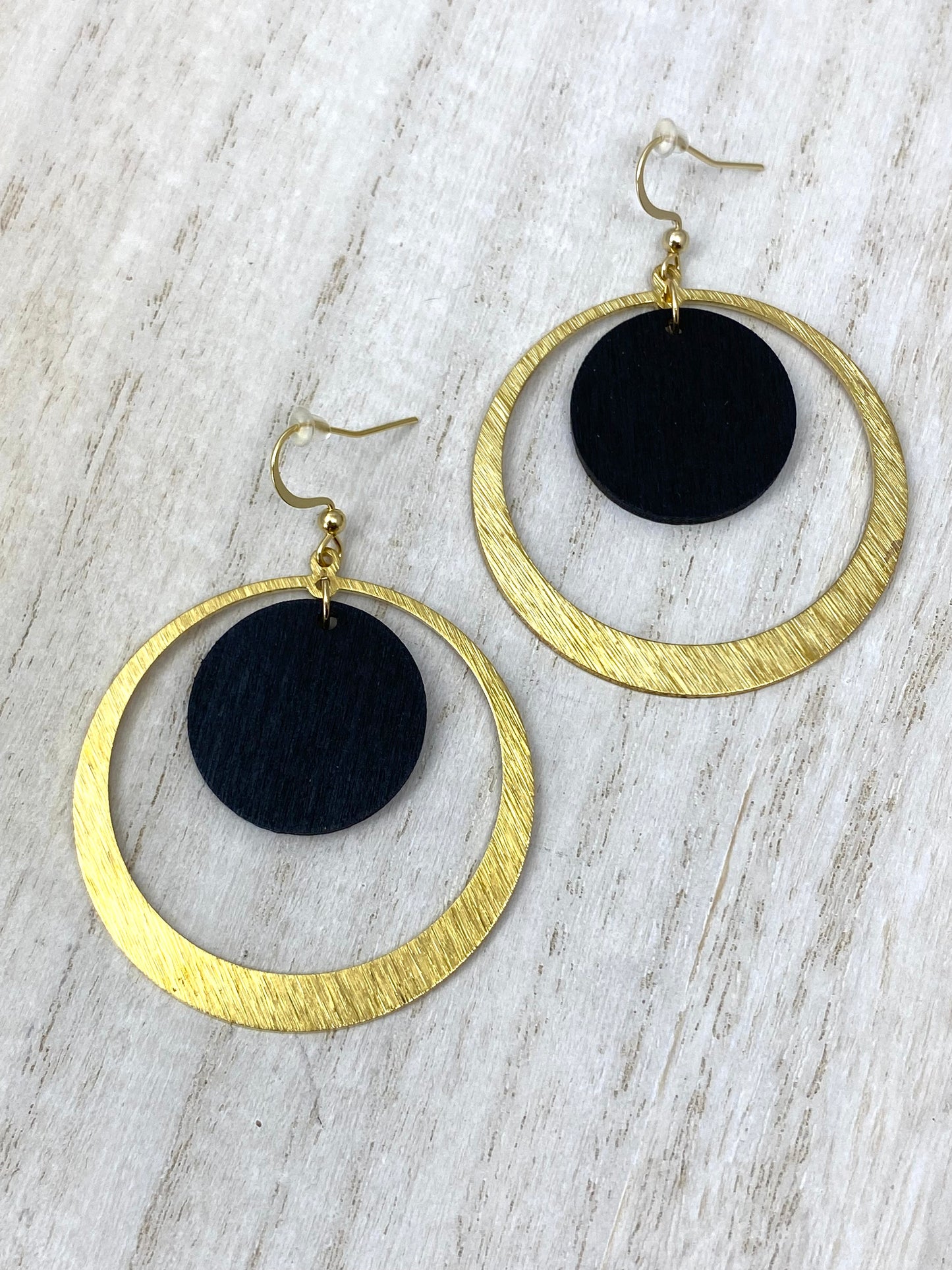 Brass And Wood Hoop Earrings