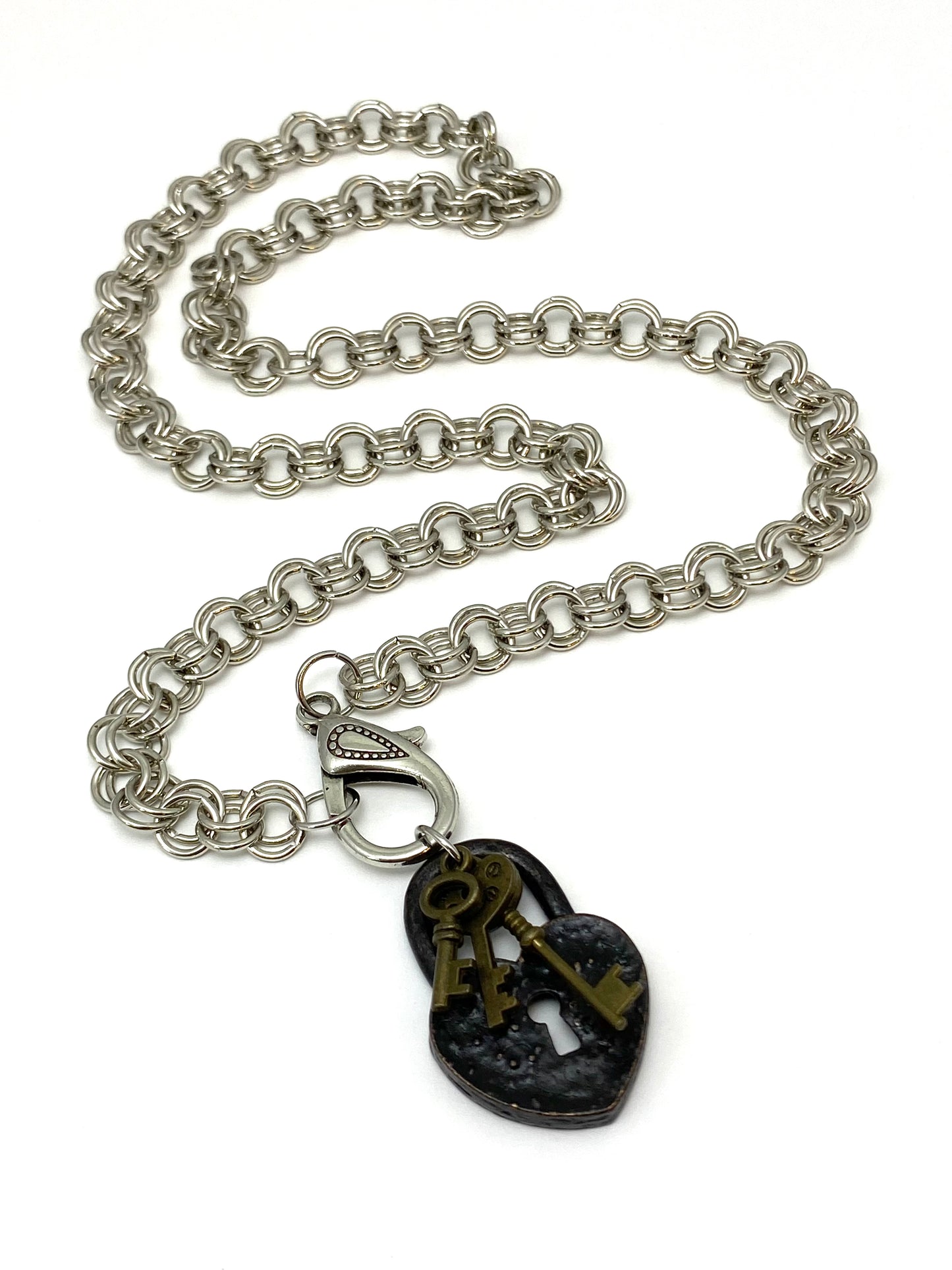 Silver Double Link Lock And Key Necklace