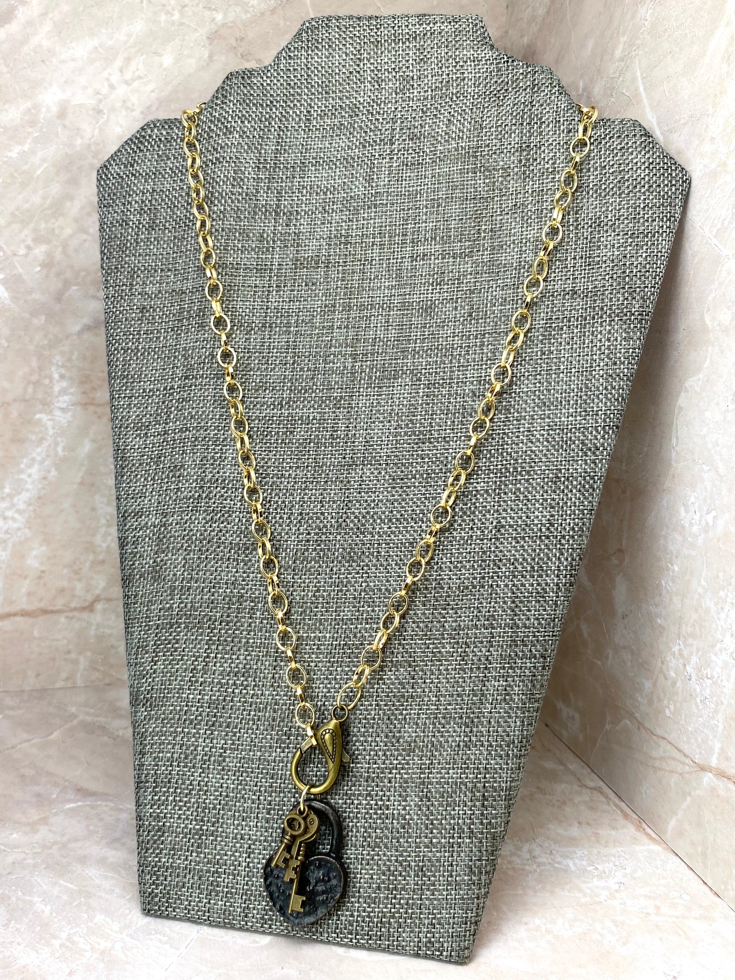 Gold Rolo Lock And Key Necklace