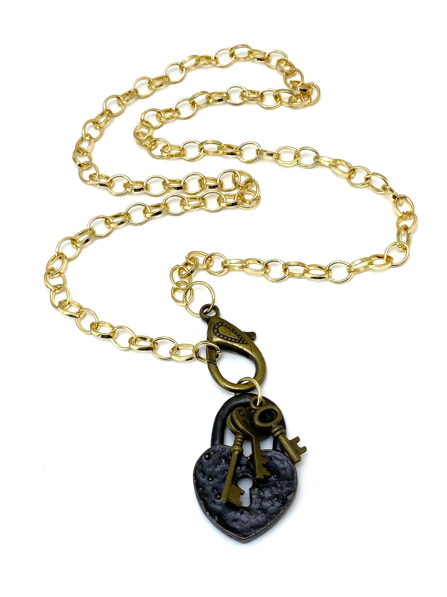 Gold Rolo Lock And Key Necklace