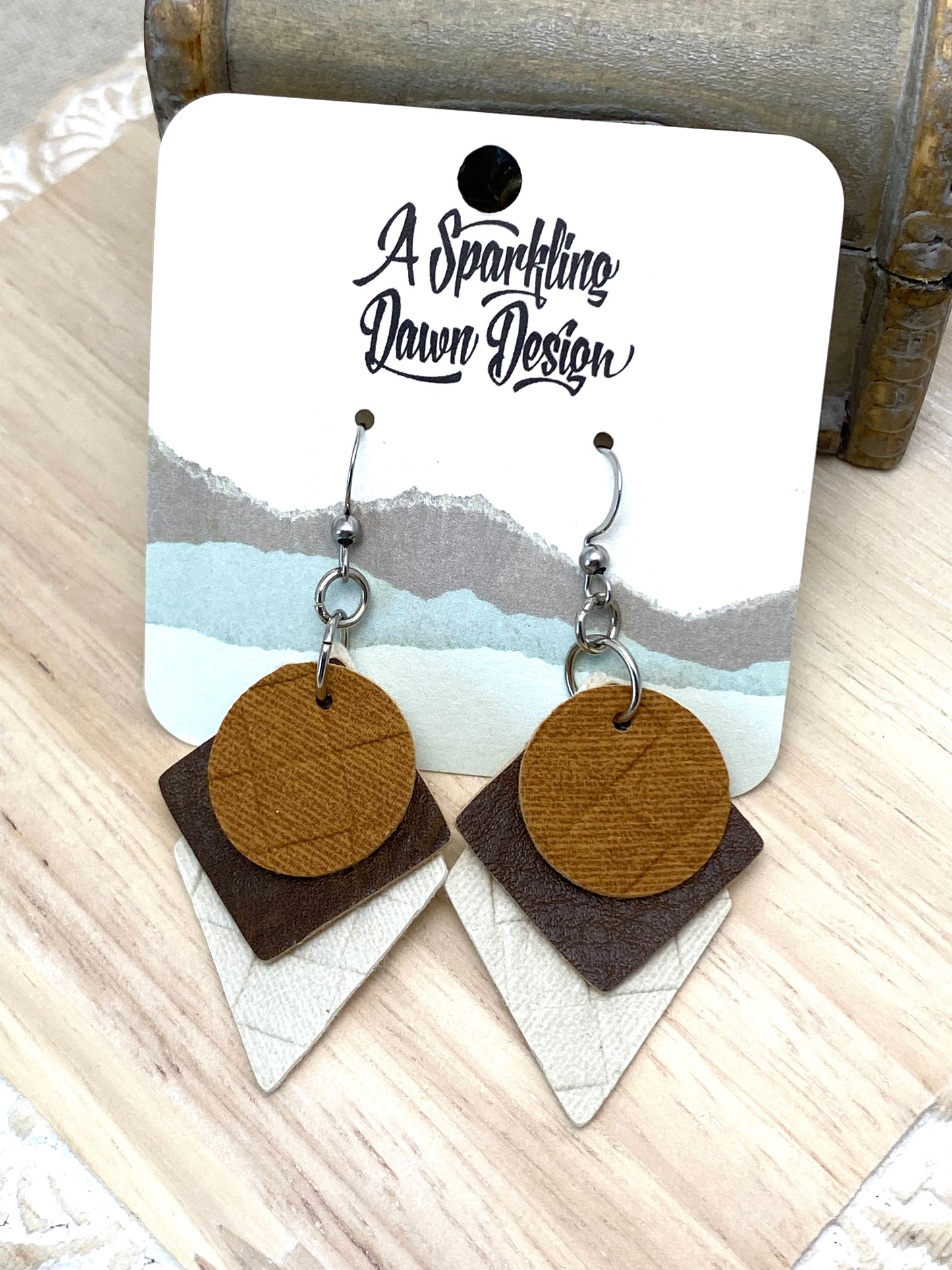 Cream White Leather Earrings