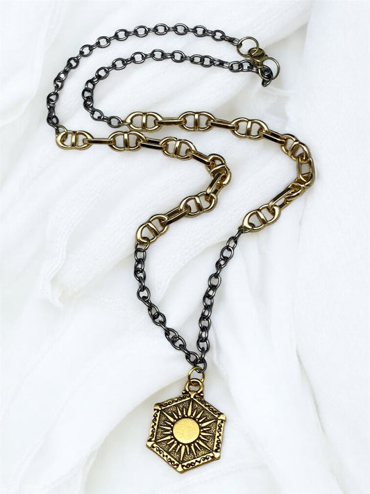 The Heavenly Lights Necklace - Black & Gold Chain