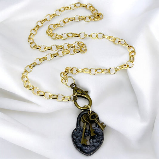 Gold Rolo Lock And Key Necklace