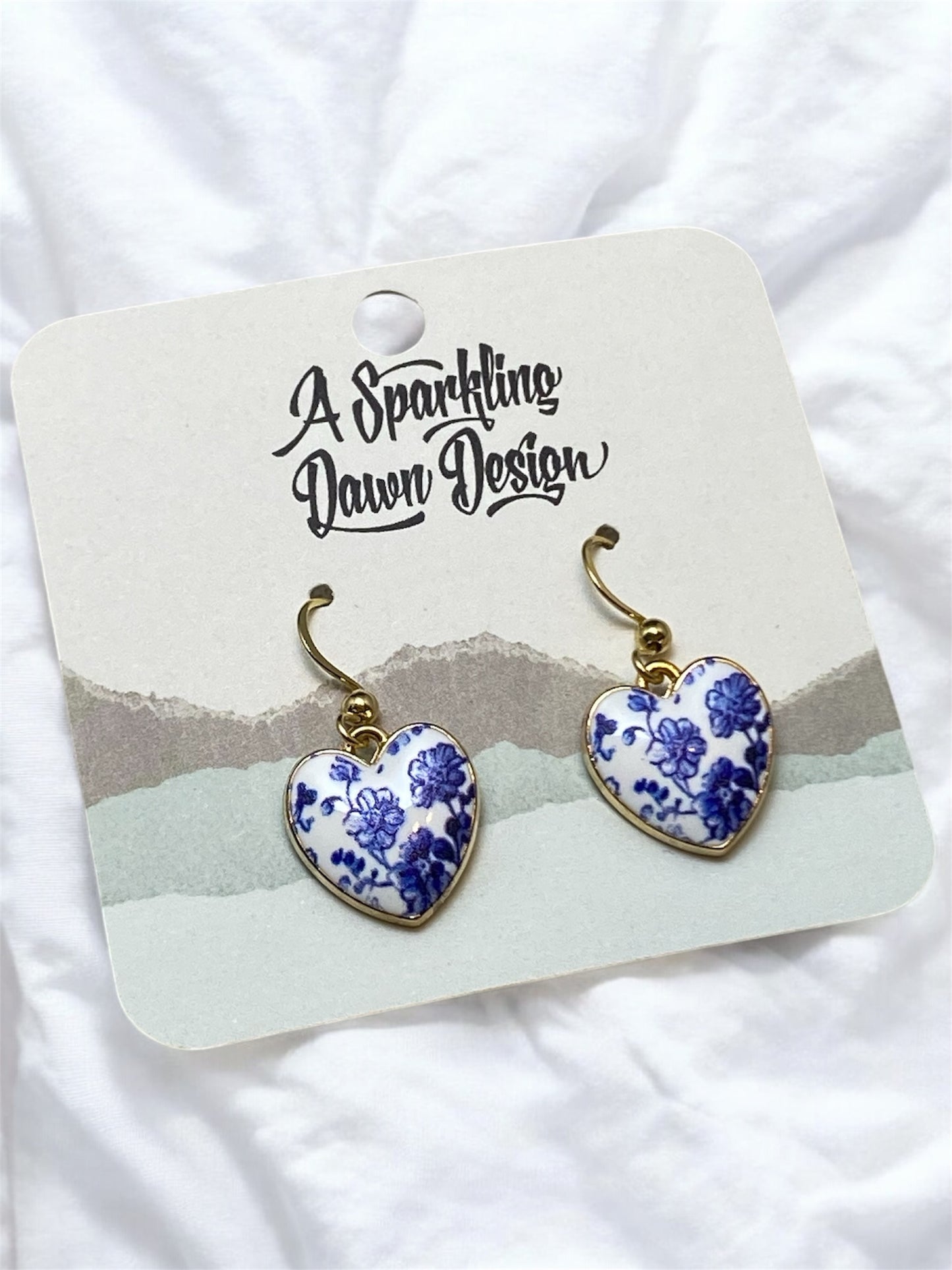 Blue Floral Heart Earrings