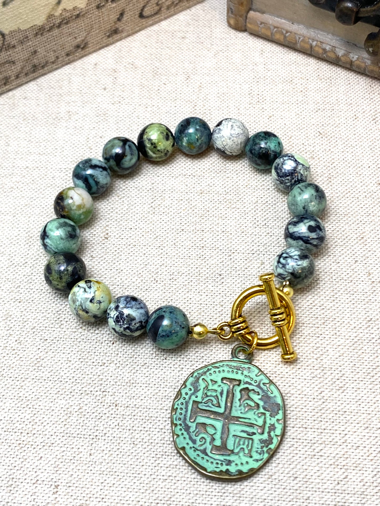 Variscite Bead & Medieval Coin Bracelet