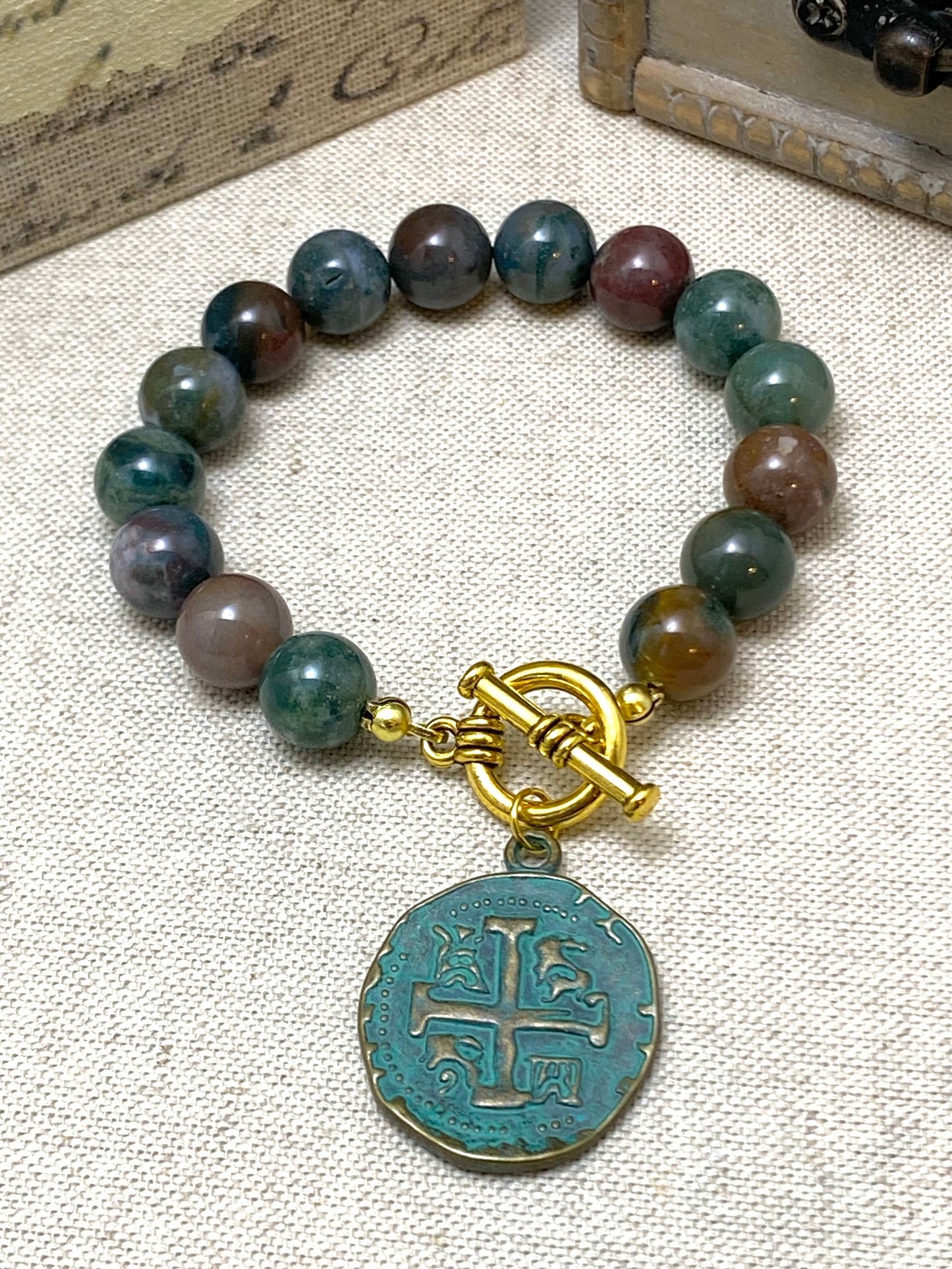 Jasper Bead & Medieval Coin Bracelet