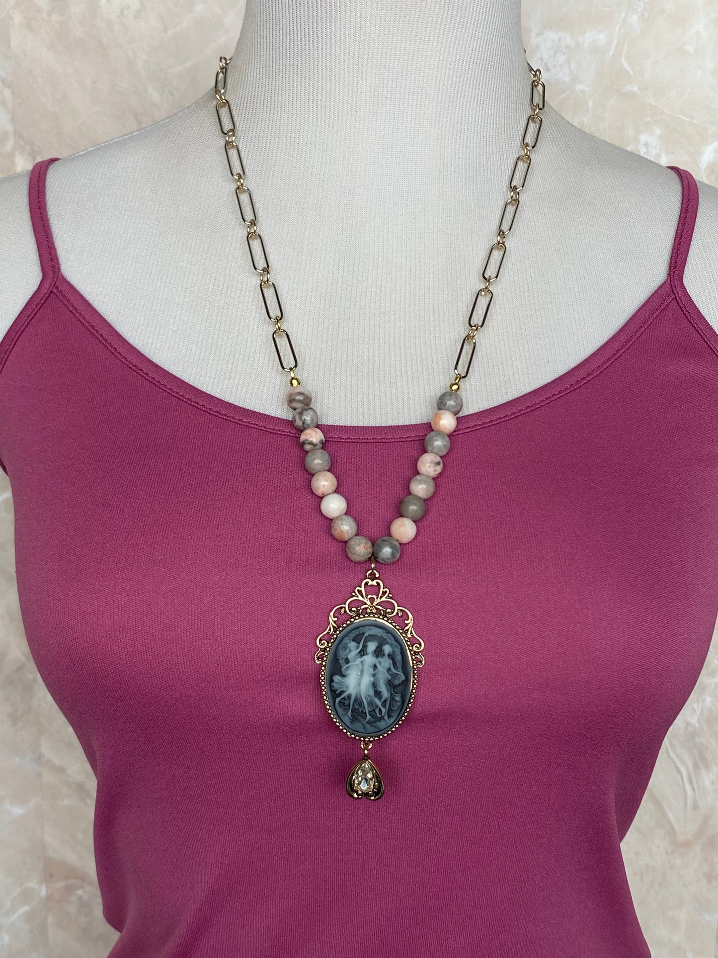 Pink Gemstone Bead Necklace