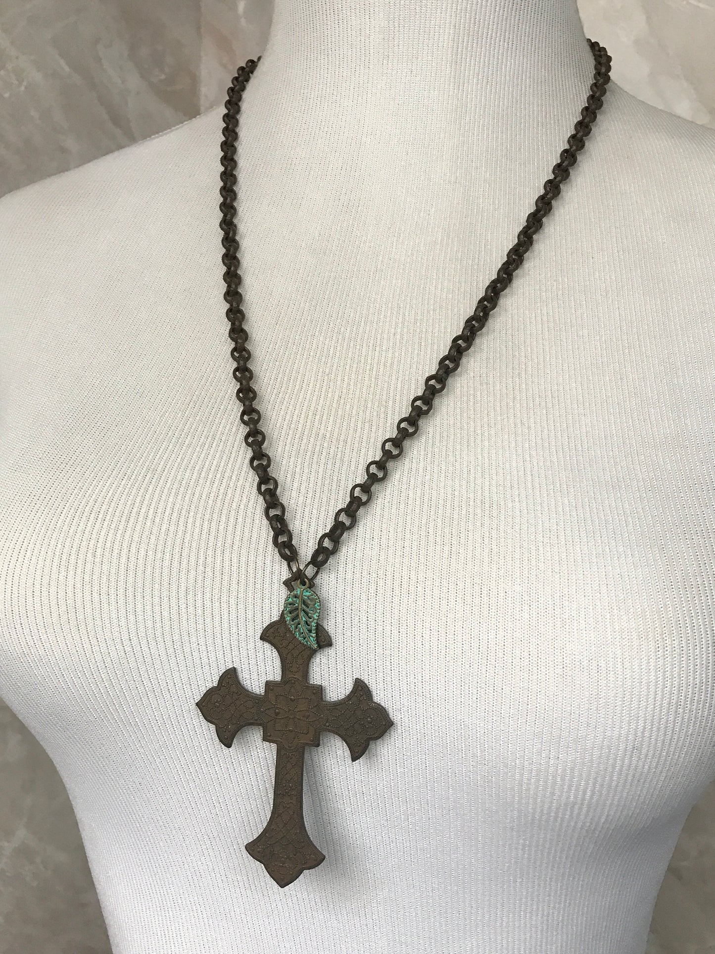 Rustic Cross Rolo Chain Necklace