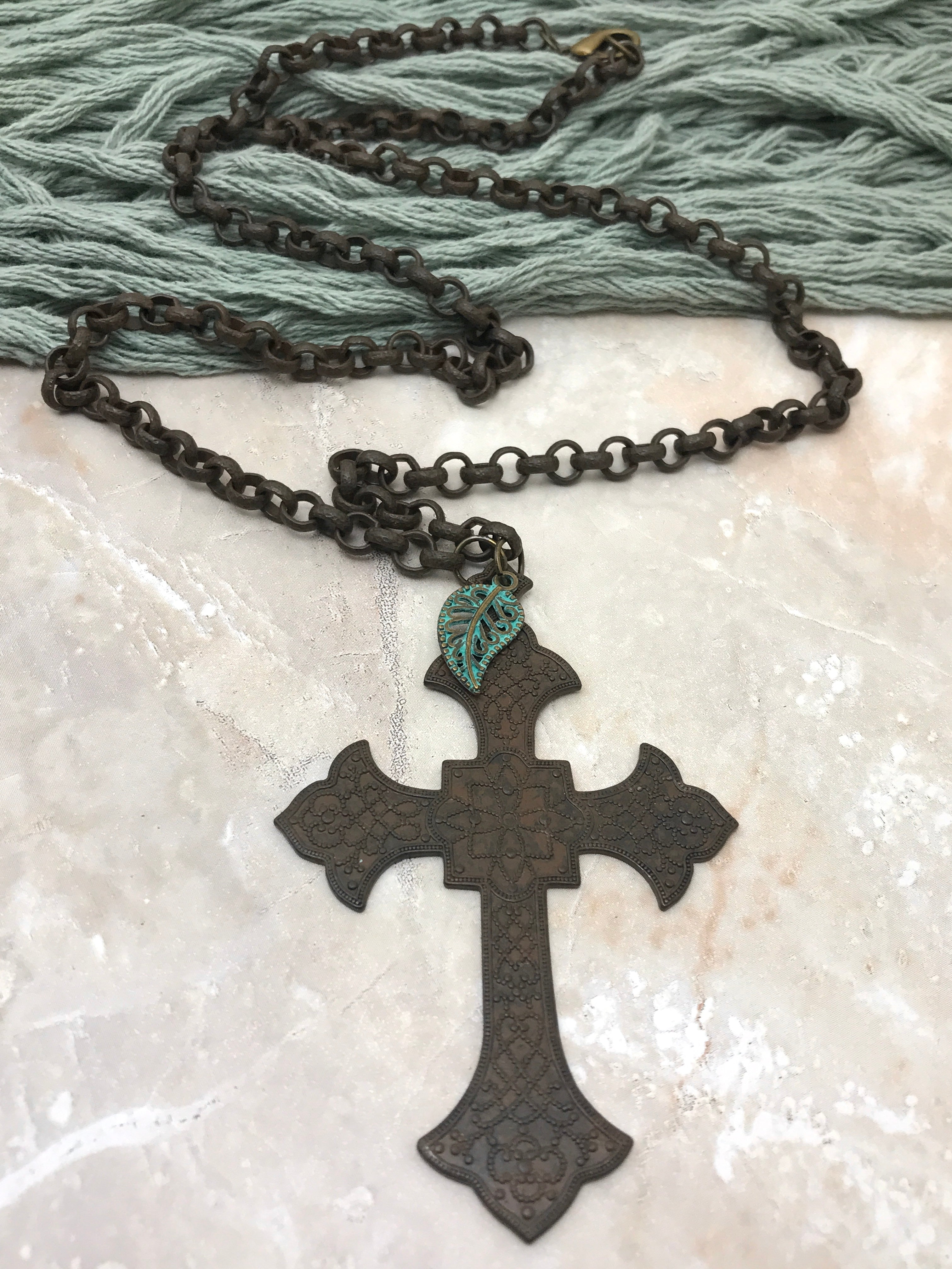 Handmade brass cross necklace pendant,Vintage Brass Cross necklace,Rustic  cross - Shop Gogodzy Necklaces - Pinkoi