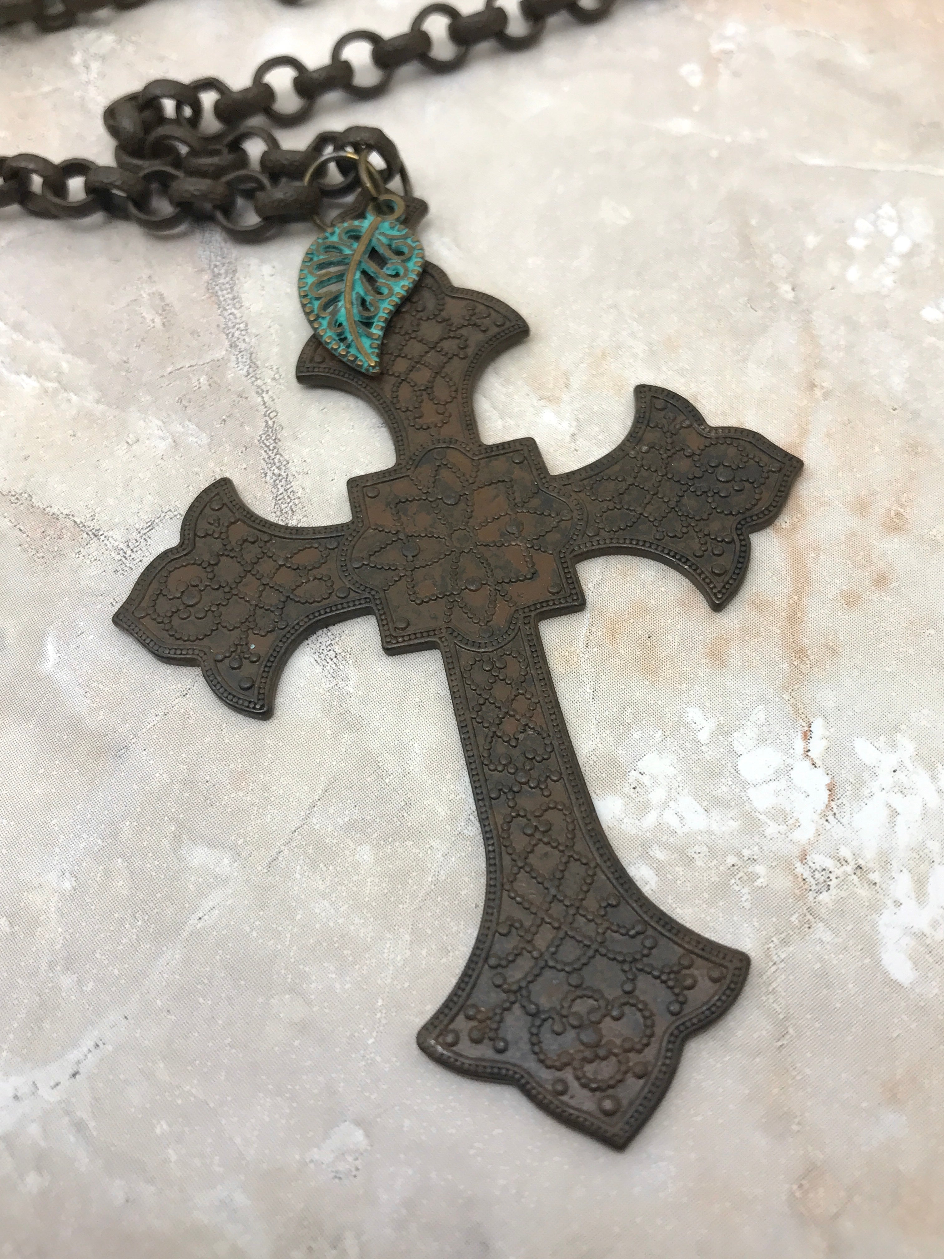 Rustic Boho Cross Necklace Copper Chain Crystal Pendant Hand Soldered  Briolette Religious Jewelry - AliExpress